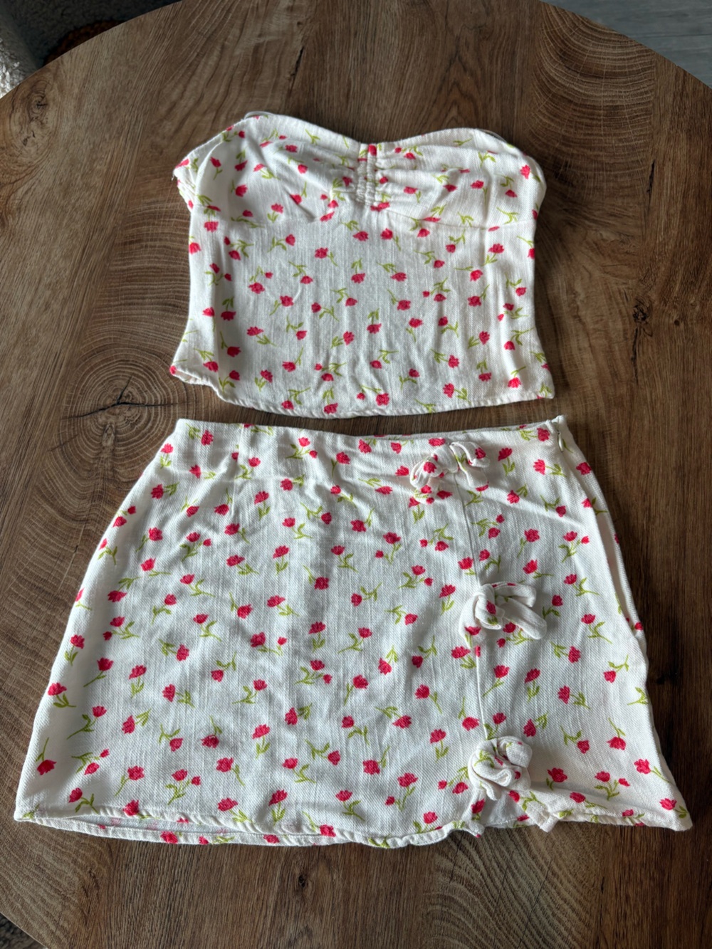 Sienna Sky White Mini Skirt and Crop Top Set with Pink Floral Print